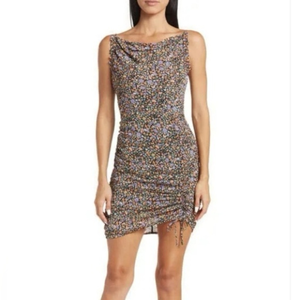 ASTR Ruched Tie‎ Floral Multicolored Mini Dress, SZ S — LIKE NEW!